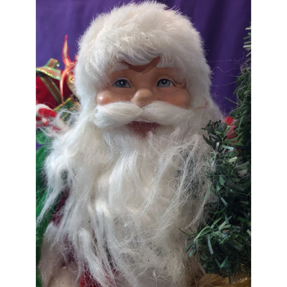 Vintage Santa Claus Figure 12” Shelf Sitter Holding Tree Christmas Decoration